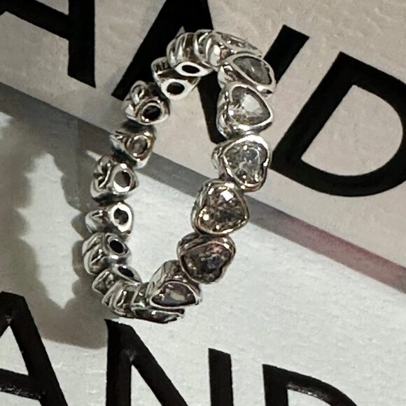 Authentic Pandora , SZ 7, Silver Heart Forever More Stacking Band Ring - Picture 3 of 11
